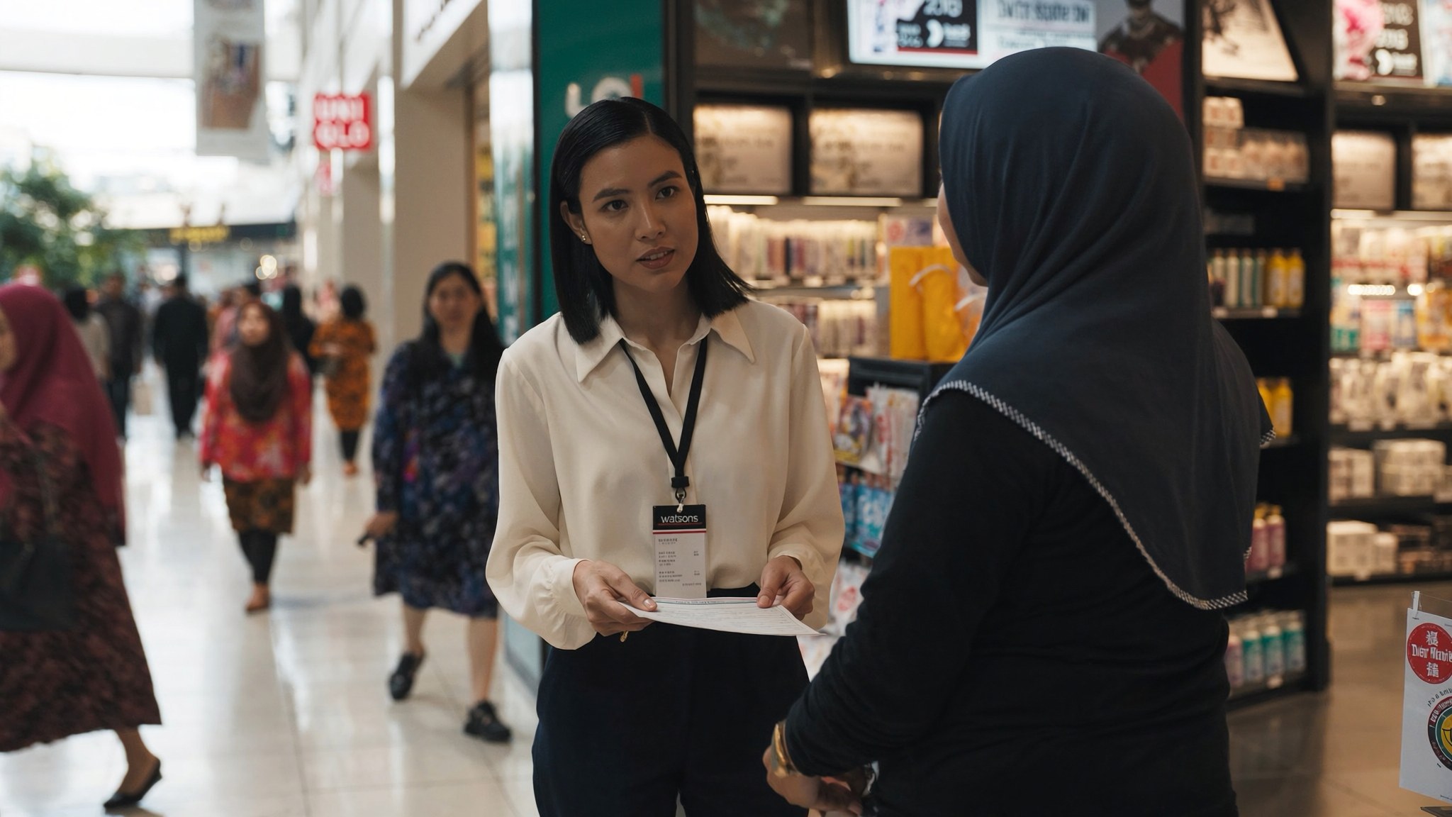 Property manager reviewing a report in a shopping centre.