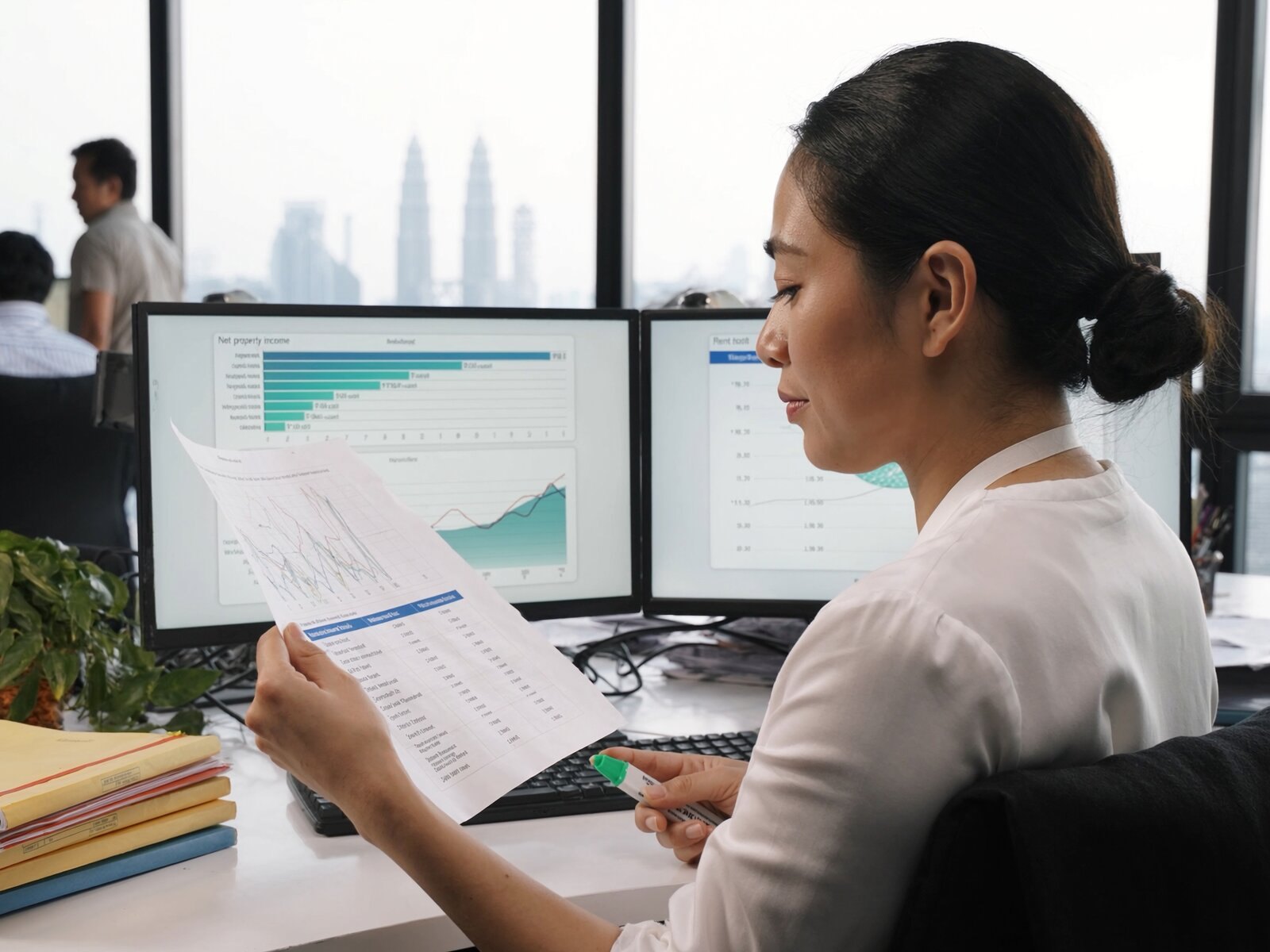 Asset manager reviewing portfolio information